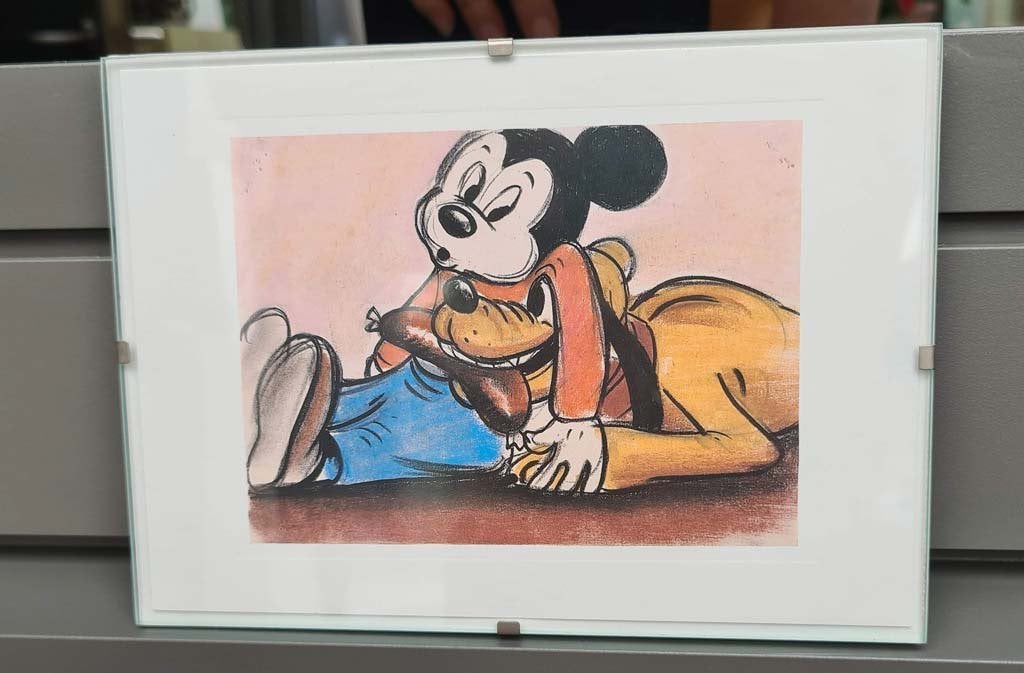 Mickey Mouse & Pluto ingelijst of als postkaart 17,5x12,5 cm, Collections, Enlèvement, Mickey Mouse, Comme neuf