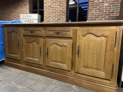 Eetplaats gezandstraald/tafel/6 stoelen/dressoir, Huis en Inrichting, Complete eetkamers, Ophalen, Gebruikt, Klassiek, 4 tot 6 stoelen