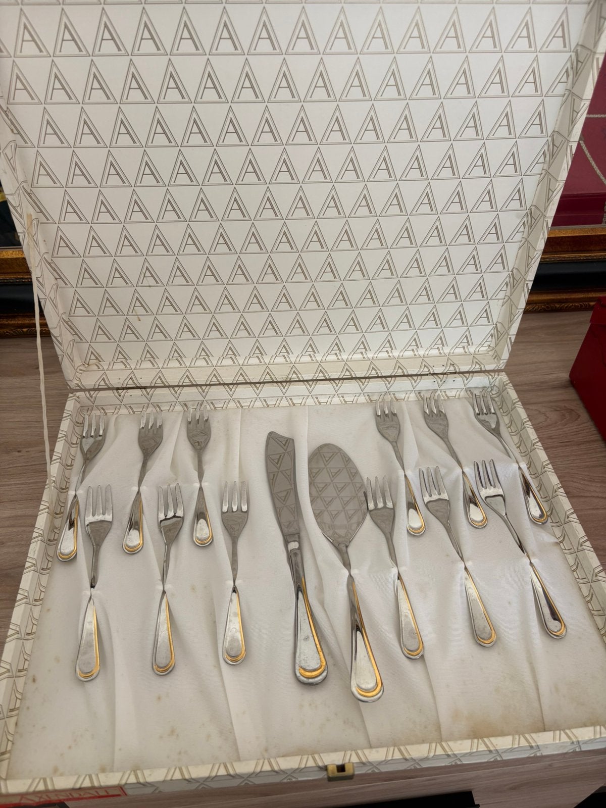 Set a dessert Inox 18/10 et recouvert d’Or 24 carats, Antiek en Kunst, Antiek | Bestek, Ophalen of Verzenden