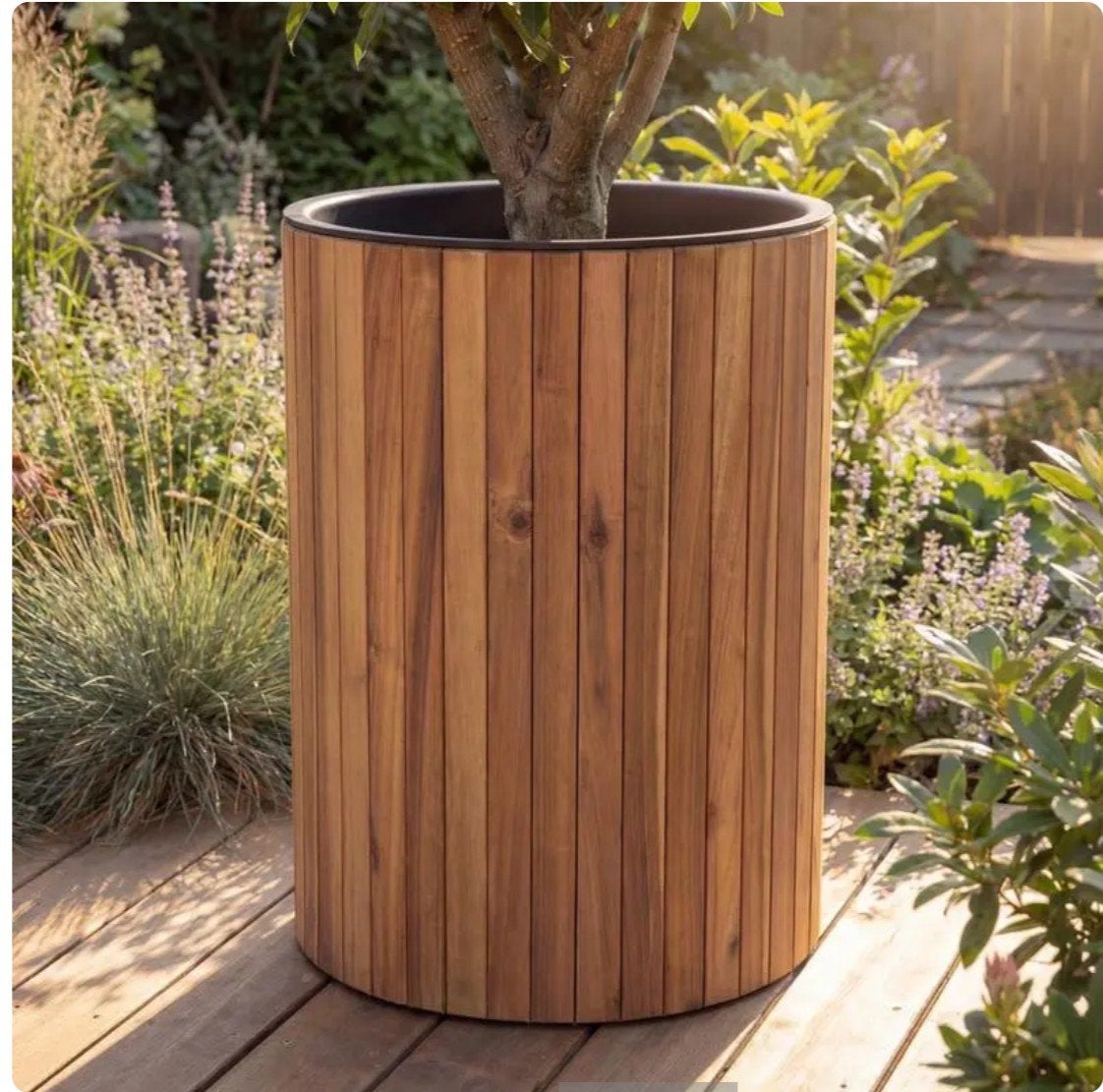 NieuwRonde Houten Plantenbak diameter 34cm x

50cm Acaciahou, Ophalen