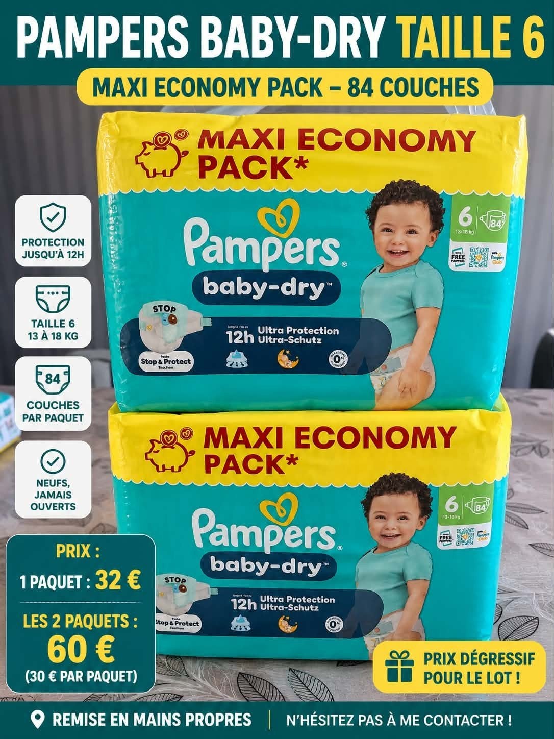 Pampers Baby-Dry – Taille 6 (13 à 18 kg), Enlèvement, Neuf