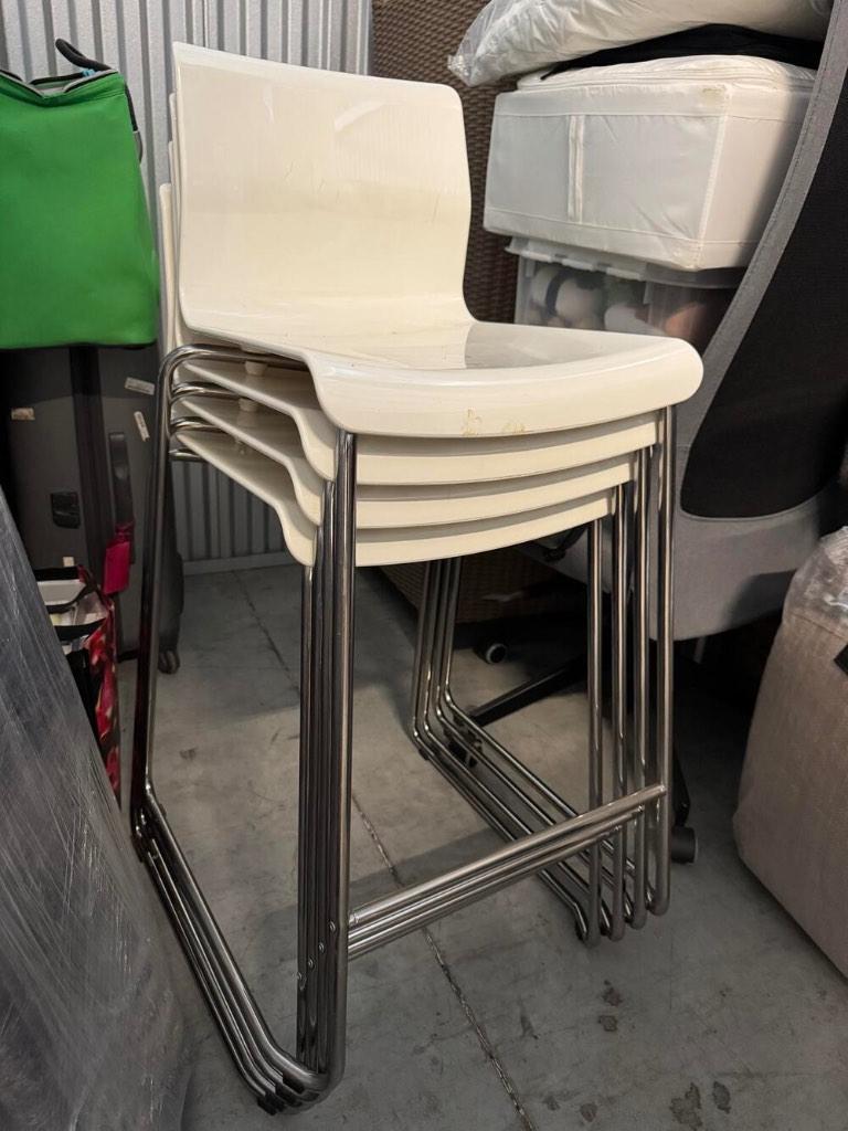 Set van 4 IKEA GLENN barkrukken – wit/chroom, Ophalen, 60 tot 90 cm, Zo goed als nieuw, Metaal