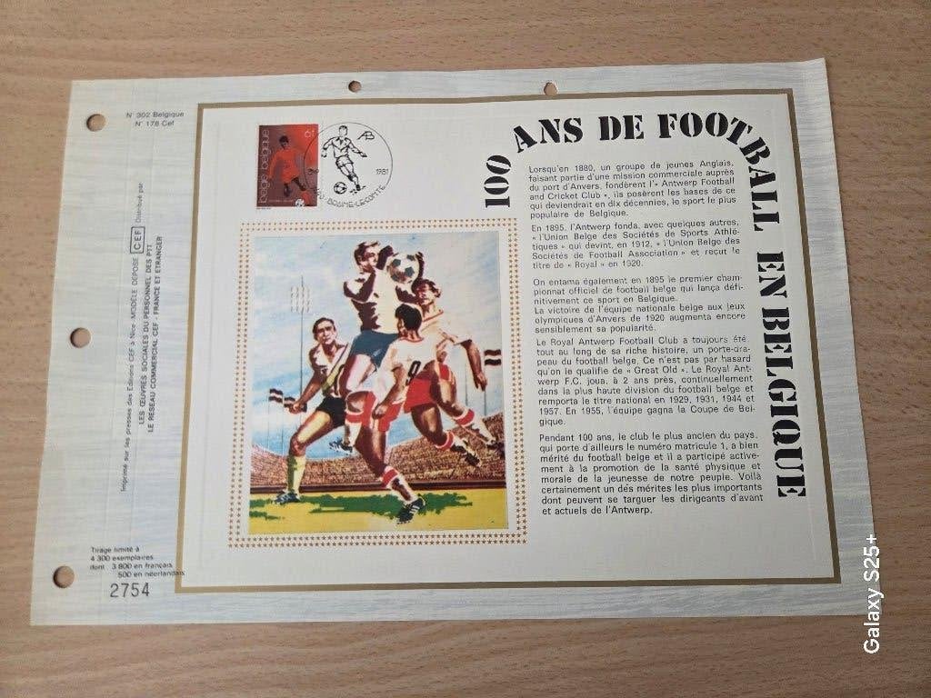Feuillet commémoratif " 100 ans du foot en Belgique, Enlèvement, Affranchi, Sport