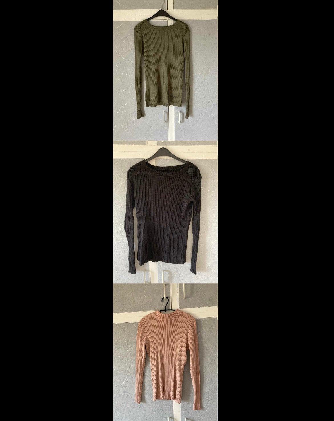 Lot de 3 pulls Pulls kaki, rose et noir femme H&M taille S, Enlèvement, Comme neuf