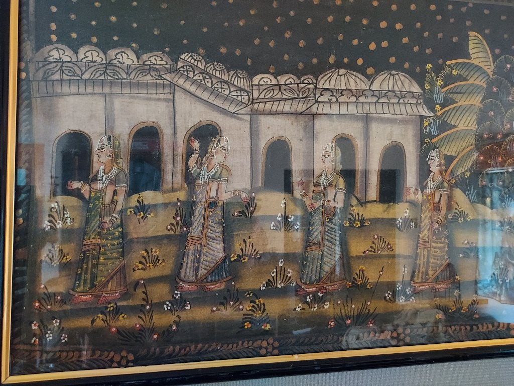 Oud Indisch schilderij op zijde 49 x 152 cm, Antiquités & Art, Art | Peinture | Classique, Gouache, Portrait ou Personnes, Enlèvement
