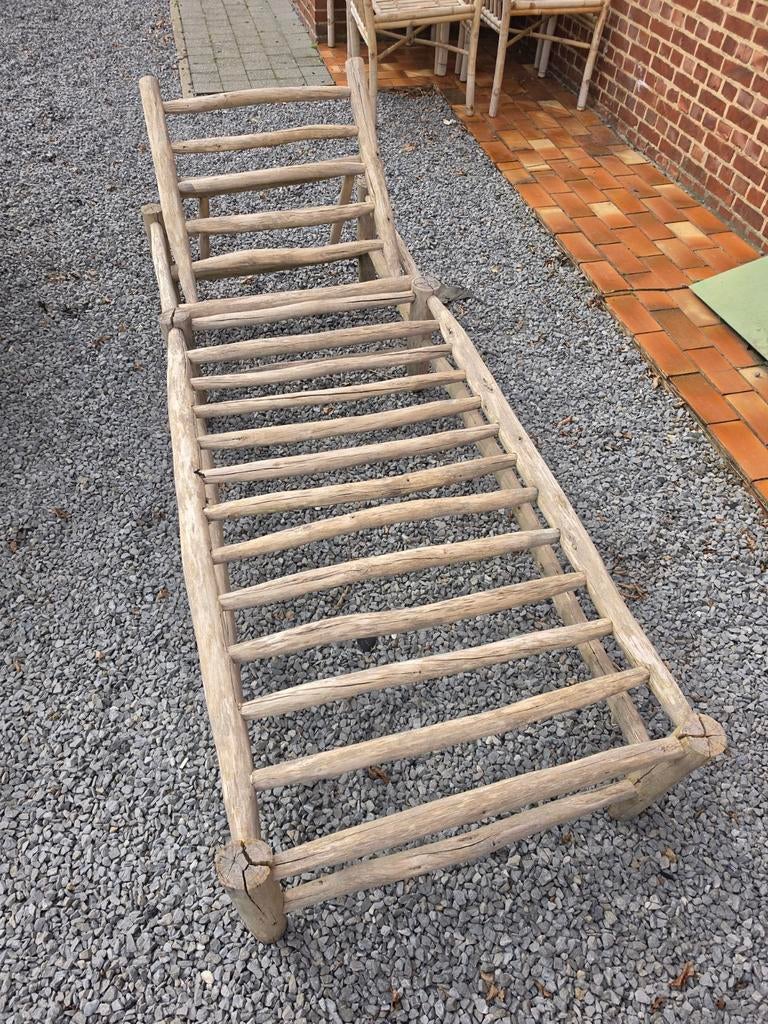 Uniek teakhouten ligbed, Tuin en Terras, Ophalen, Zo goed als nieuw, Hout, Verstelbaar
