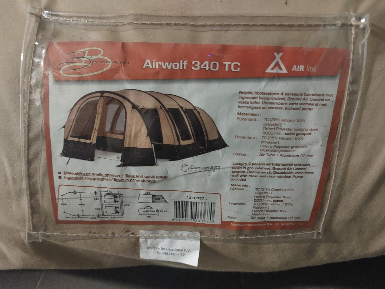 opblaasbare tent Bardani Airwolf 340 TC, Caravanes & Camping, Tentes, Enlèvement