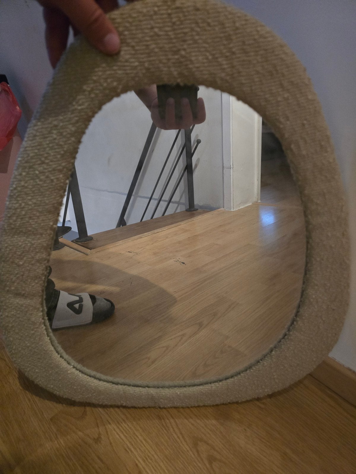 Miroir mural ovale beige avec contour texturé – 56 x 48 cm, Enlèvement ou Envoi, Ovale