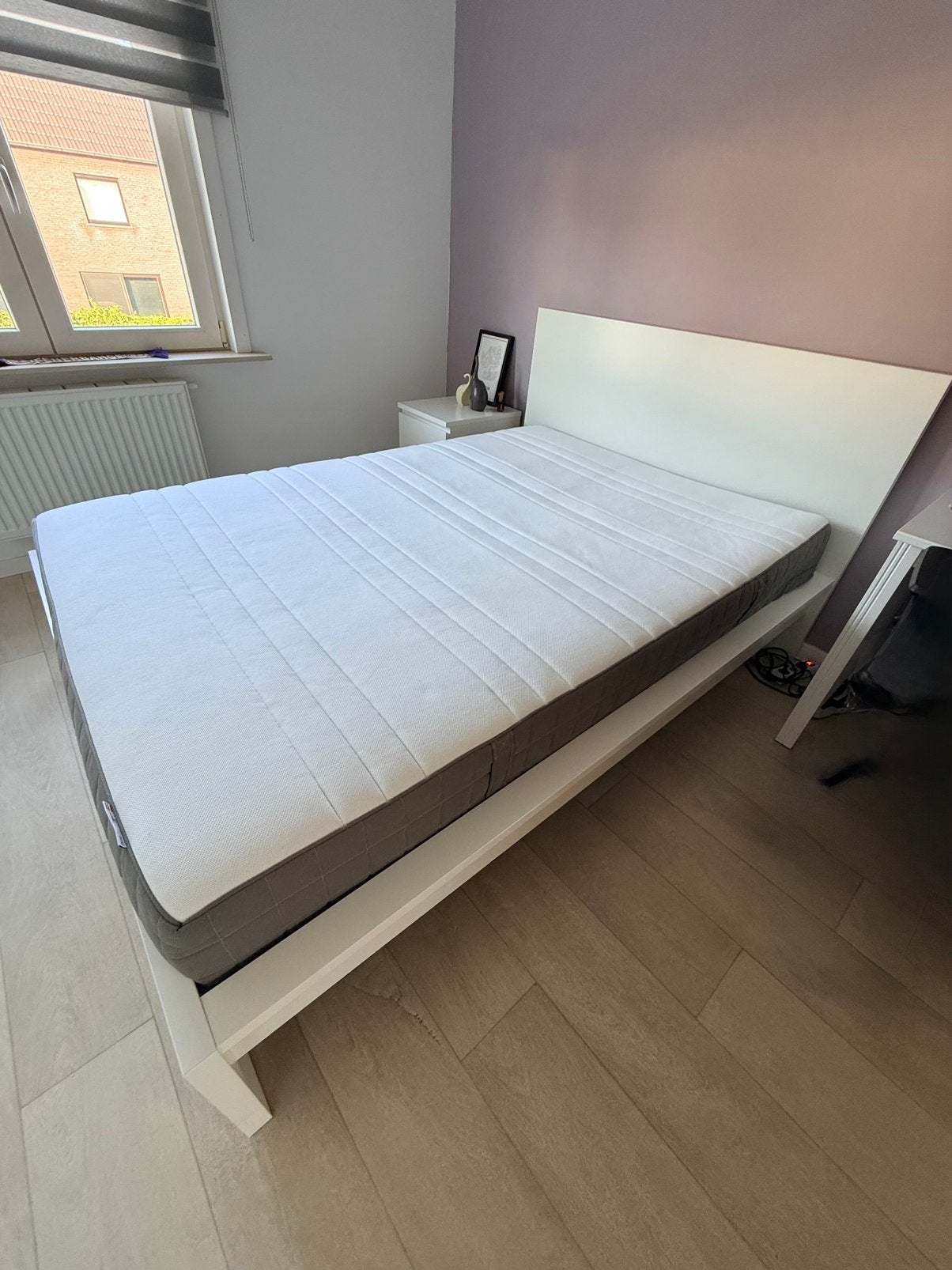 Malm Bed + Lattenbodem 140x200cm, Ophalen, Wit, Tweepersoons, 140 cm