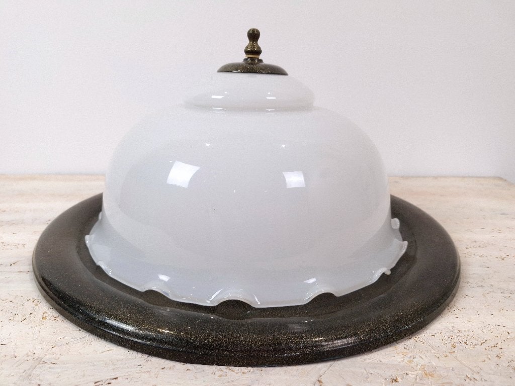 Enorme plafondlamp in mid-century stijl, vlak gemonteerd, Verzenden, Gebruikt, Glas