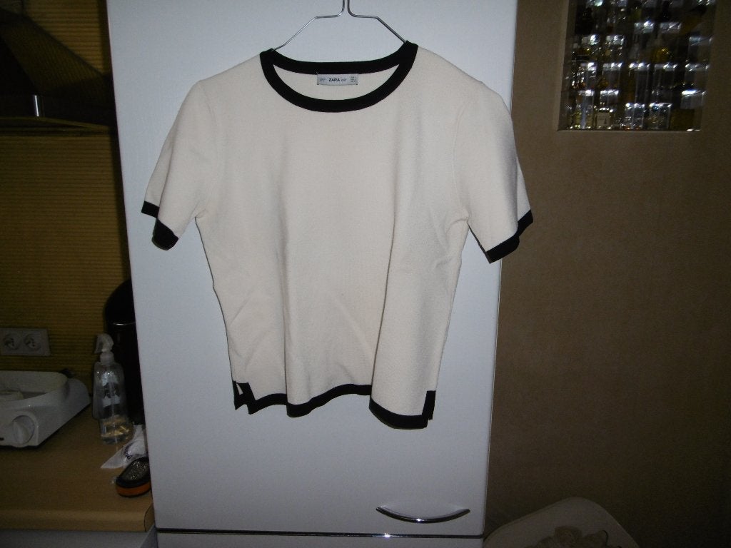 kledij dames licht truitje, korte mouw, "zara knit", L, Maat 42/44 (L), Ophalen of Verzenden, Zo goed als nieuw, Wit