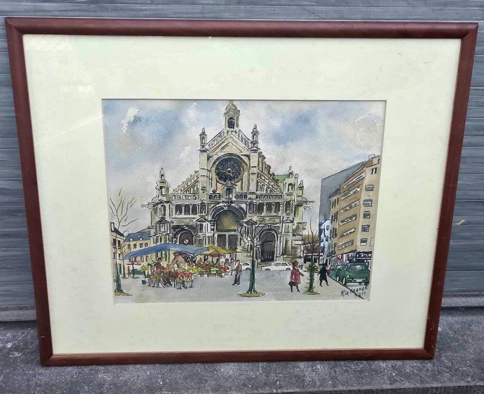 aquarelle st catherine a bruxelles signe roger la grange, Enlèvement ou Envoi, Aquarelle