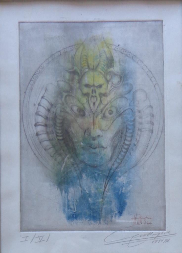 ROGER VAN BELLEGHEM / GEZICHT / ETS-AQUAREL / 41x31cm KADER, Signé, Enlèvement ou Envoi, Eau-forte
