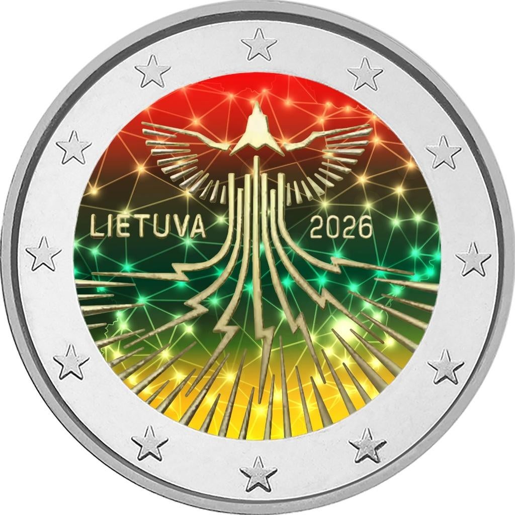 2 euro Litouwen onafhankelijke energievoorziening gekleurd, Ophalen of Verzenden, 2 euro