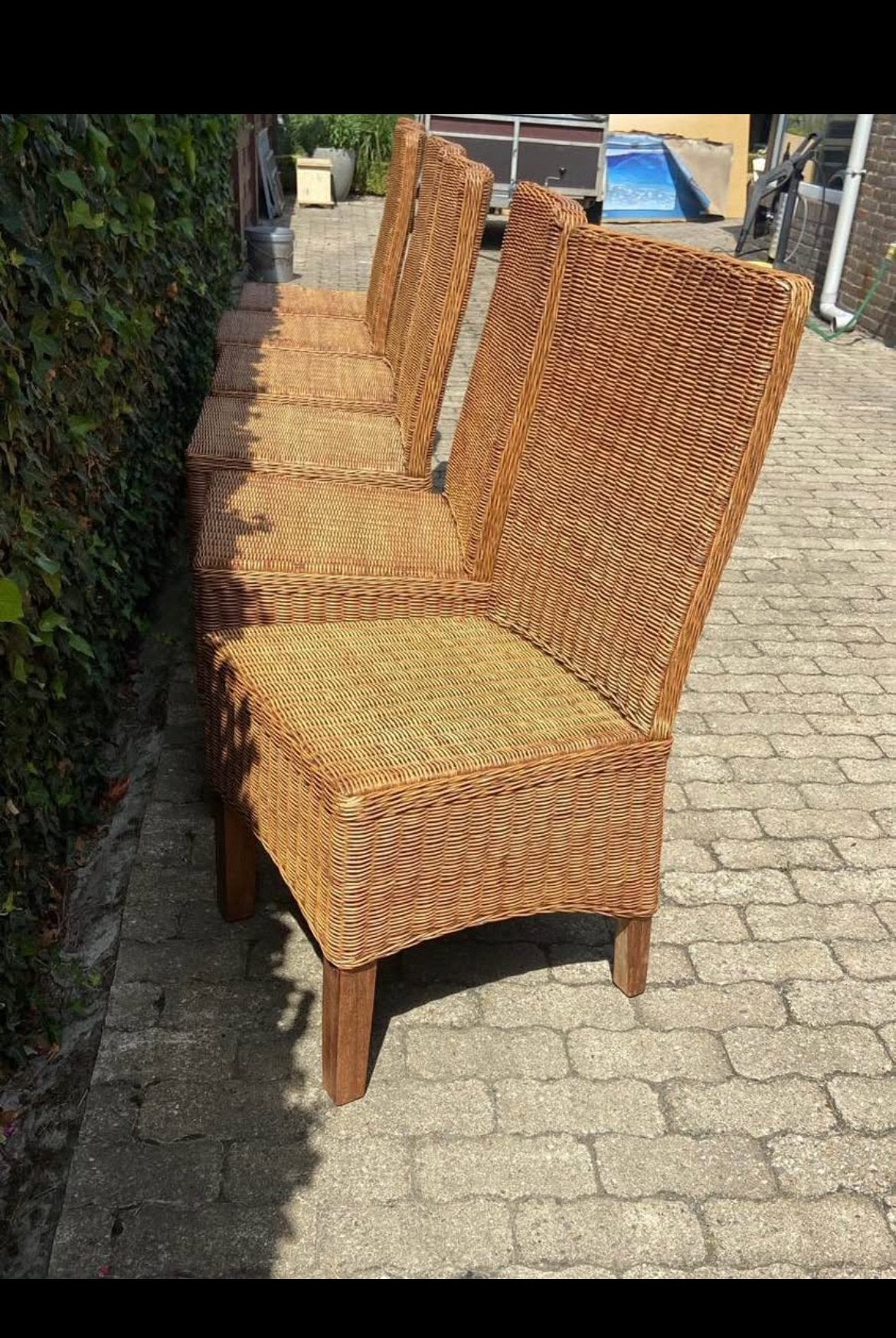 6 rieten eetkamerstoelen, Huis en Inrichting, Ophalen, Gebruikt