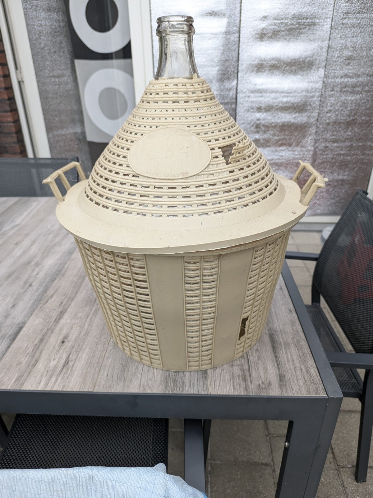 Gistingfles 34 liter, Ophalen, Rond, Glas, Mand