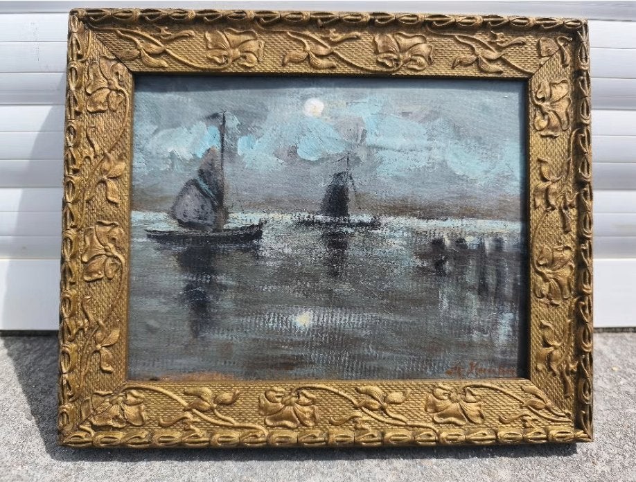 Huile sur carton marine signe, Ophalen of Verzenden, Paneel