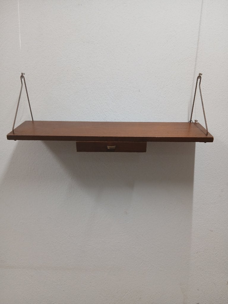 Vintage teak wandplank met lade / Mid Century Modern, Ophalen of Verzenden, Gebruikt