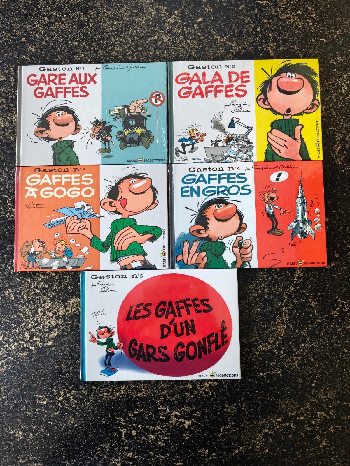 Gaston Lagaffe T 1 à 5 format italien neufs emballage origin, Livres, Plusieurs BD, Enlèvement, Neuf, Franquin & Jidéhem