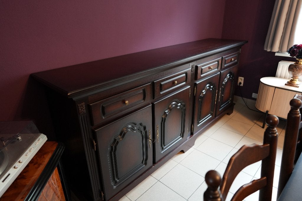 Volledige eetplaats donkerhout - MOET NU WEG, Huis en Inrichting, Complete eetkamers, Ophalen, Gebruikt, Klassiek, tijdloos, 4 tot 6 stoelen