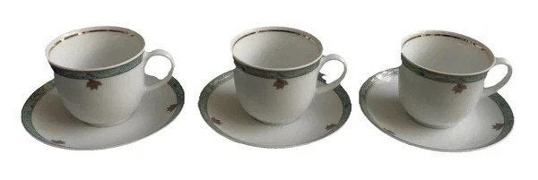 Douwe Egberts Wunsiedel Lot de 3 tasses et soucoupes H6xO7cm, Maison & Meubles, Cuisine | Vaisselle, Comme neuf, Classique, Porcelaine