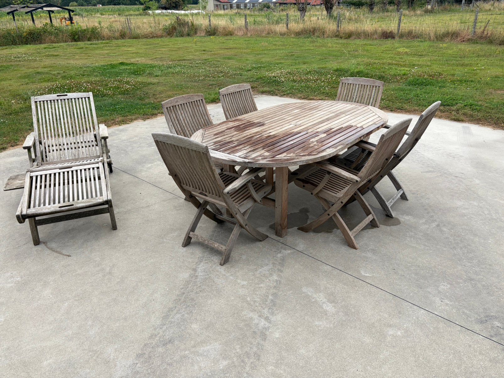 Lister teak tuinset - tafel + 6 stoelen | gratis ligstoel, Tuin en Terras, Ophalen, Eettafel, 6 zitplaatsen, Teakhout