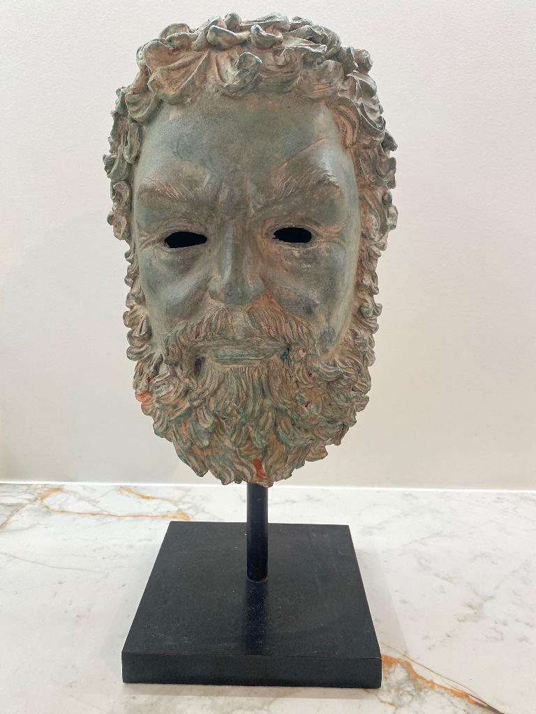 Bronzen beeld hoofd Zeus op staander, Ophalen, Brons