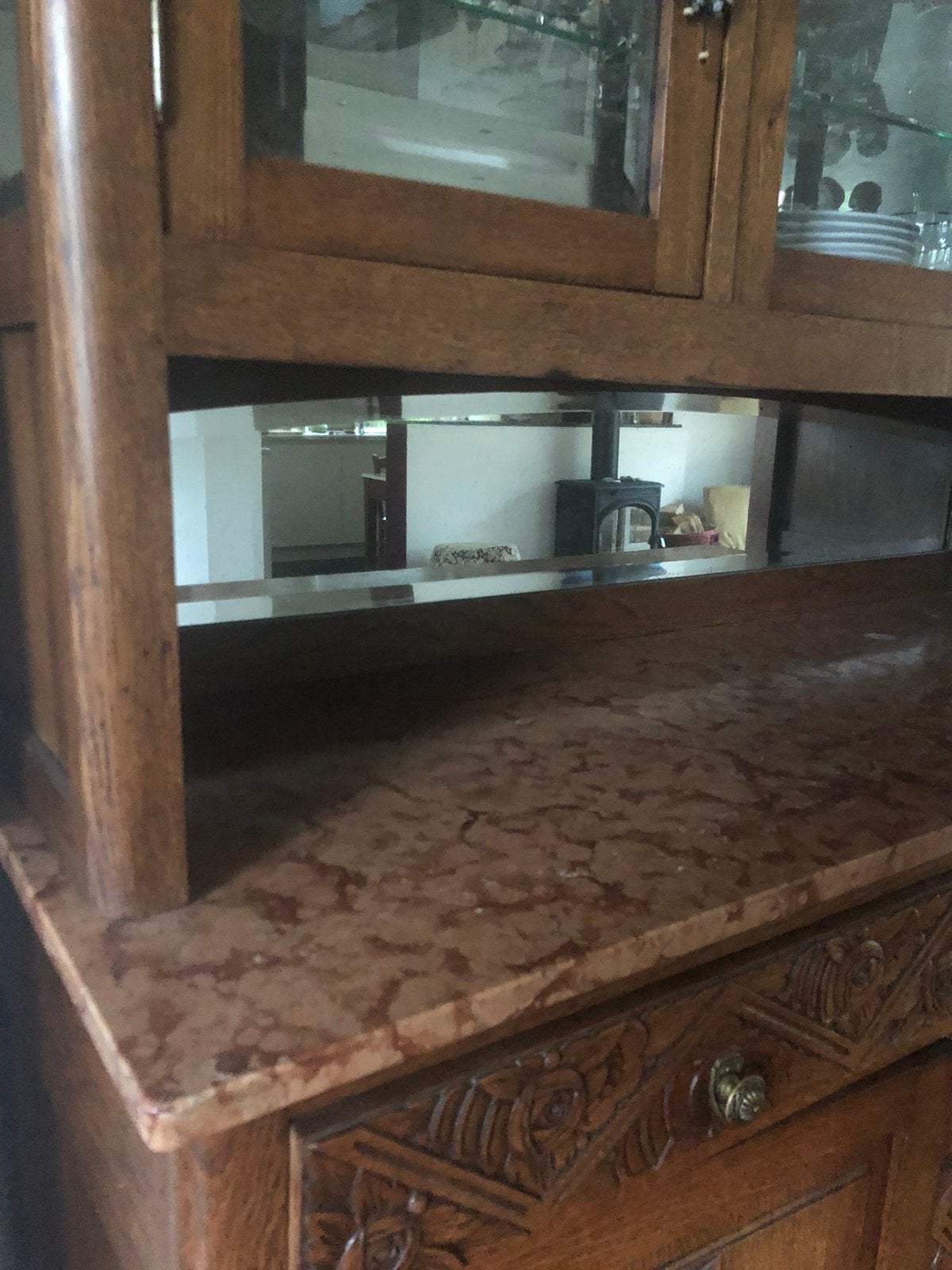 Authentieke vitrine kast, Huis en Inrichting, Kasten | Vitrinekasten, Ophalen, Gebruikt, Kersenhout, 150 tot 200 cm
