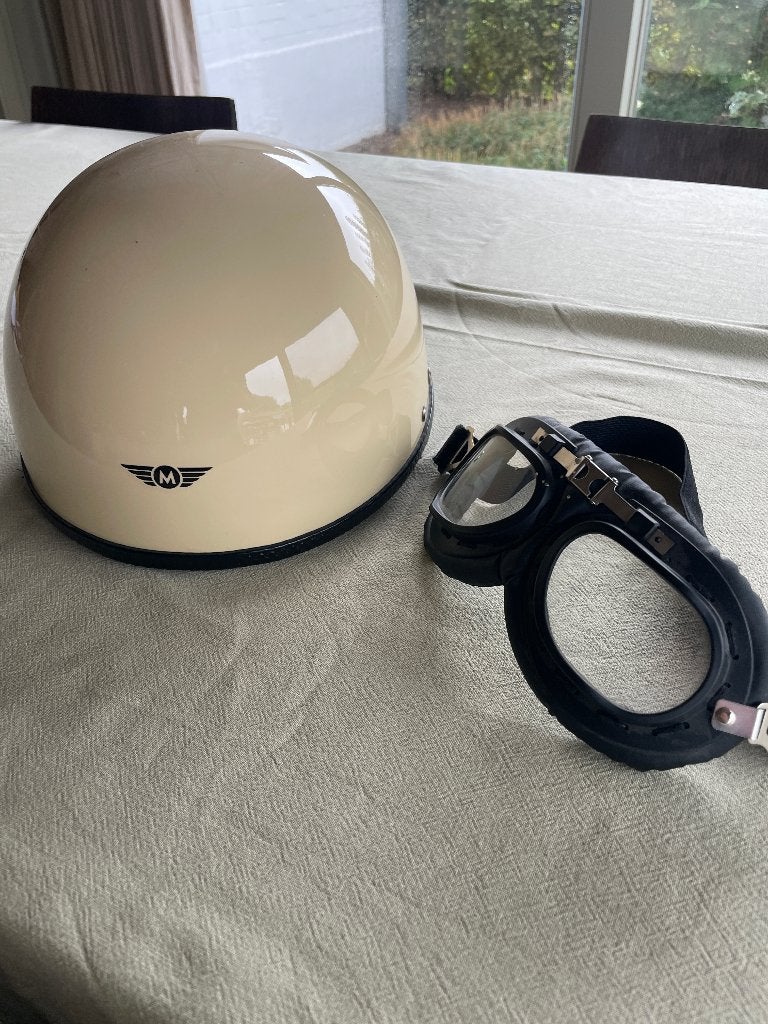 Retro jethelm MOTO Helmets D22 crème maat L met motorbril, Dames, Overige typen, Nieuw zonder kaartje, L