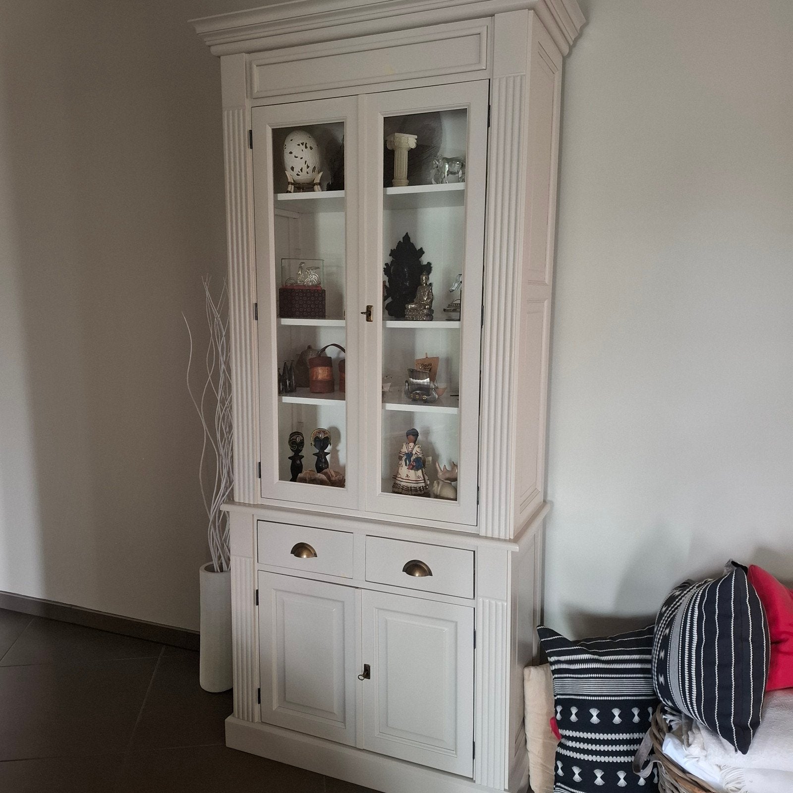 Witte vitrinekast (exclusief inhoud), Maison & Meubles, Armoires | Vitrines, Comme neuf, 200 cm ou plus, 50 à 100 cm, 25 à 50 cm