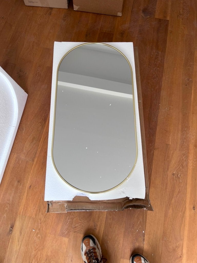Miroir mural ovale 100 x 50 cm avec cadre en métal doré, Neuf, Enlèvement, 50 à 75 cm, 100 à 150 cm
