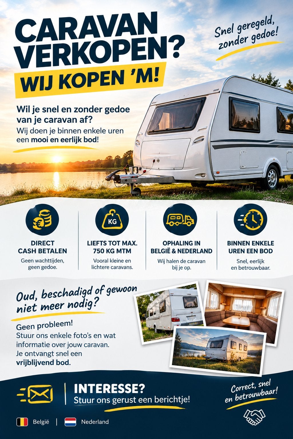 Caravans Gezocht! Wij kopen uw Caravan met of zonder schade., Ophalen, Zo goed als nieuw