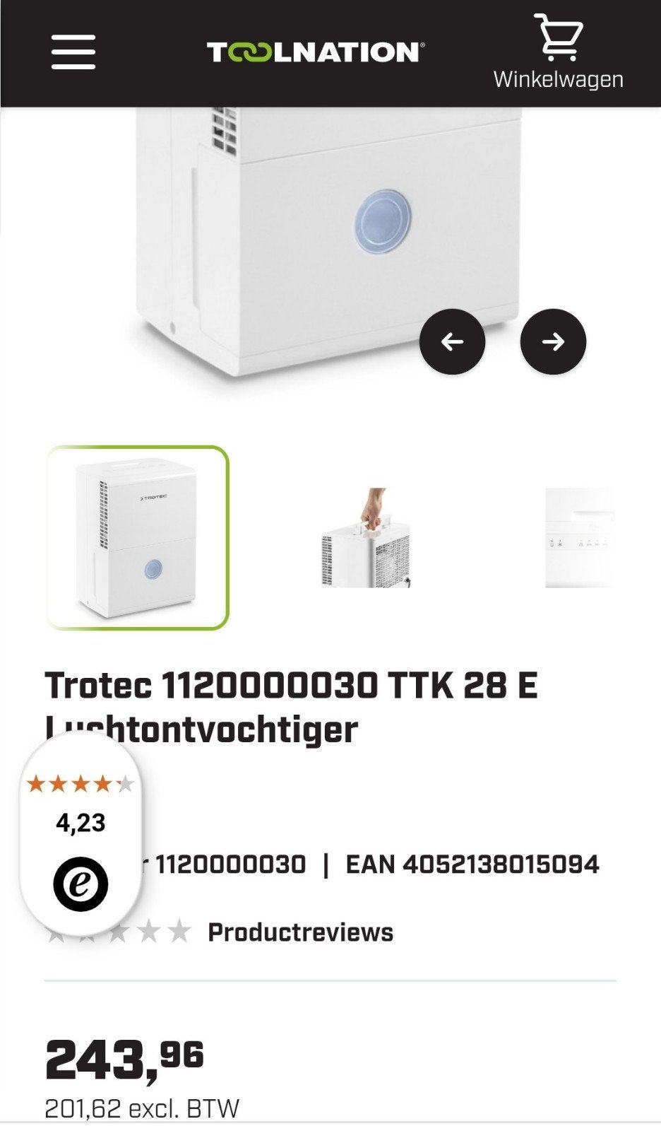 Luchtontvochtiger Trotec TTK 28E, Enlèvement