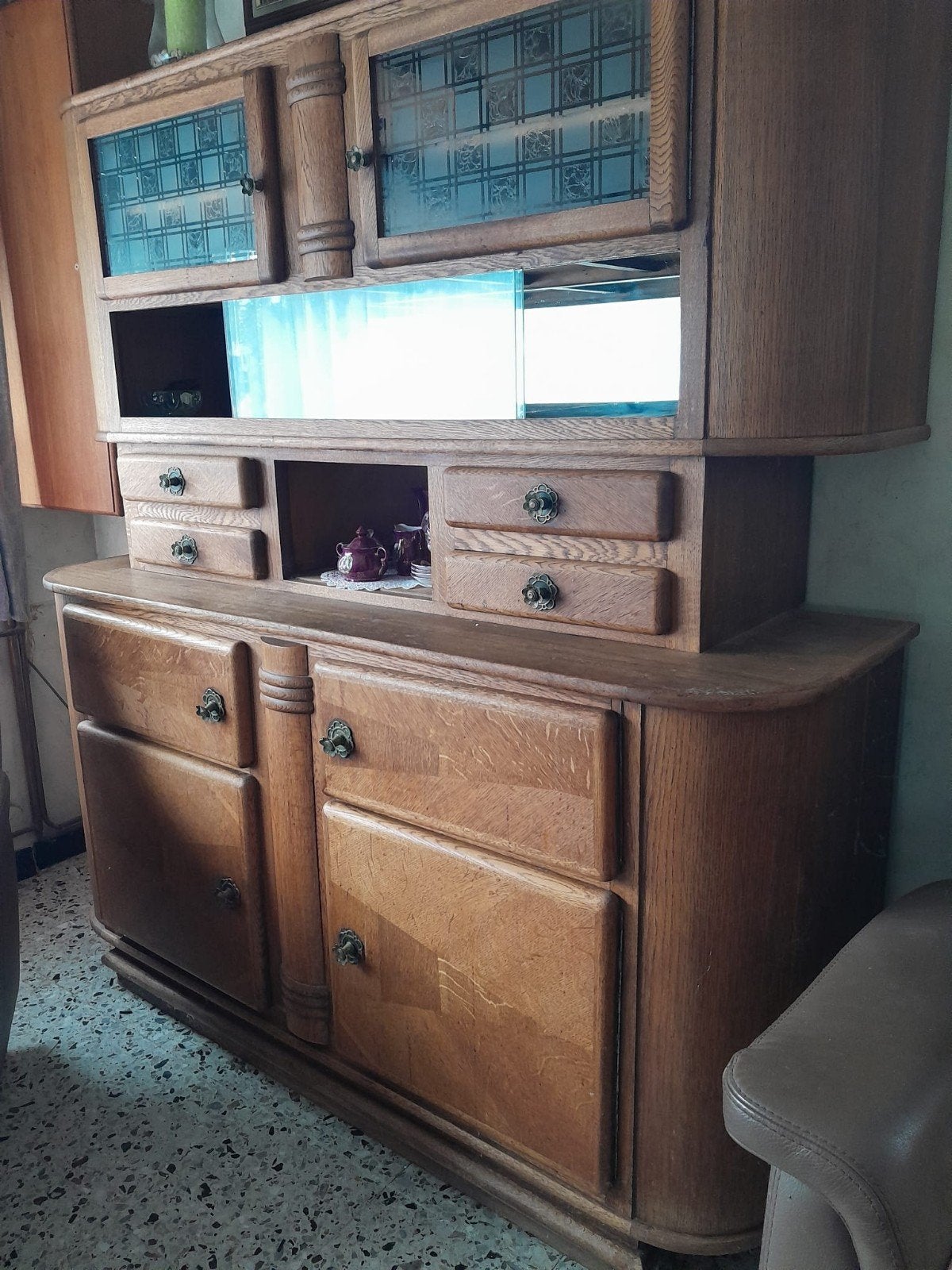 eiken buffetkast, Huis en Inrichting, Ophalen, Glas