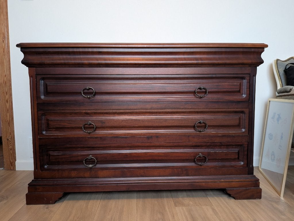 Commode donkerbruin hout, Ophalen, Gebruikt, 100 tot 150 cm, Louis Philippe-stijl