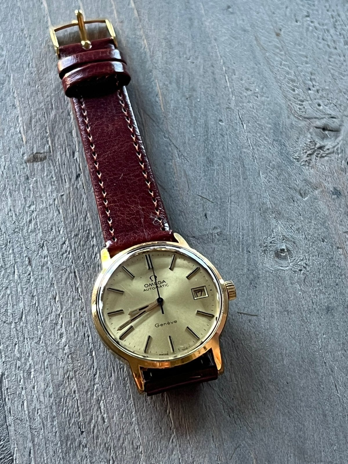 Omega automatic date 36mm, Handtassen en Accessoires, Horloges | Heren, Verzenden, Polshorloge, Omega, Leer