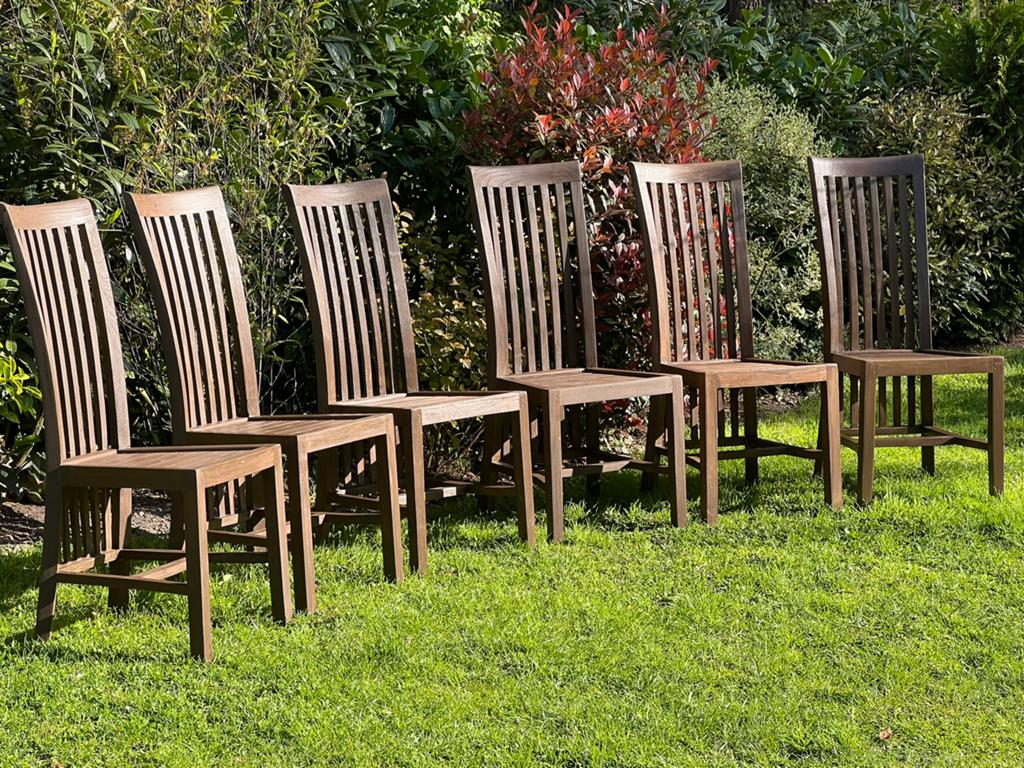 6 mooie houten stoelen met hoge rugleuning, Tuin en Terras, Ophalen, Zo goed als nieuw