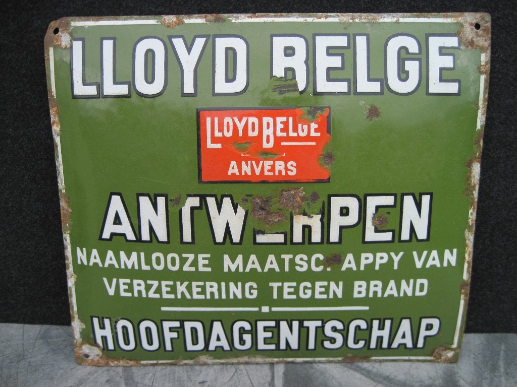 Panneau d'affichage émaillé Lloyd Belge Insurance, Collections, Enlèvement ou Envoi, Panneau publicitaire