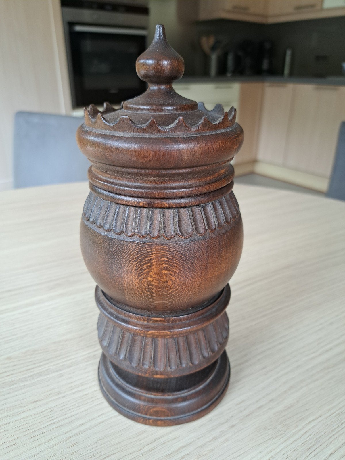 Antieke gedraaide houten pot met deksel, Antiek en Kunst, Ophalen