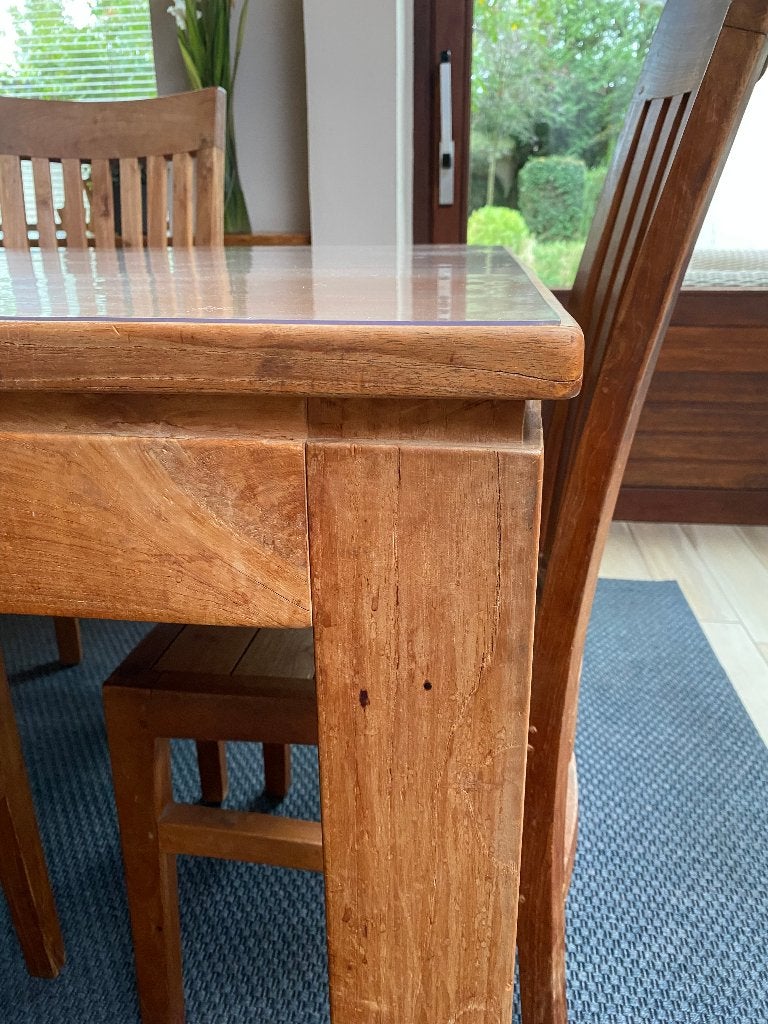 Teakhouten tafel met 6 stoelen, Teck, Cinq personnes ou plus, Enlèvement, Utilisé