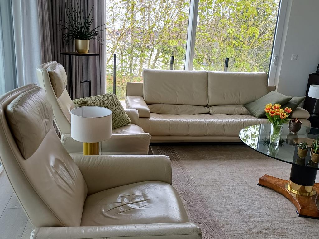 Salon Rolf Benz 4pers+1pers+1pers+poef, Huis en Inrichting, Ophalen, Gebruikt, Rechte bank, 200 tot 250 cm