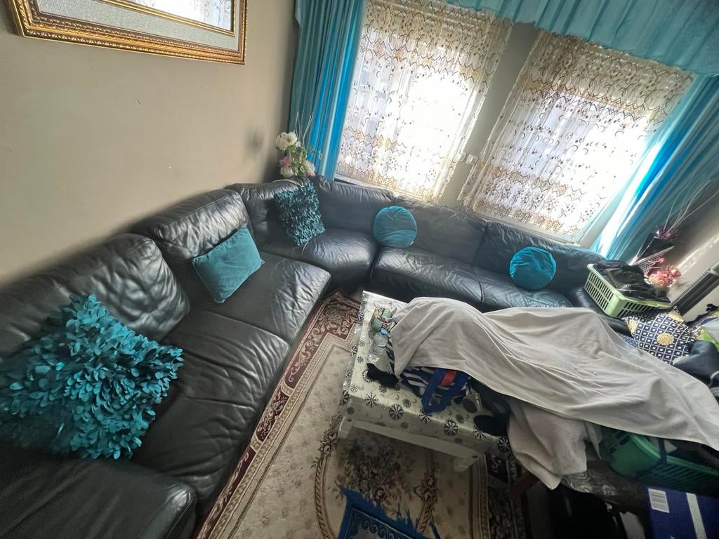 Zwart lederen Hoekzetel, Ophalen, Gebruikt, Leer, Hoekzetel