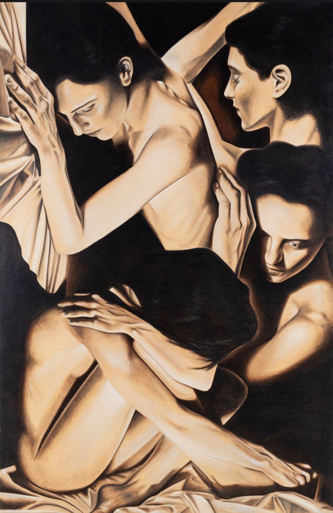 Marc De Corte (1974), Antiek en Kunst, Ophalen, Op houten frame, Textiel, Figuren
