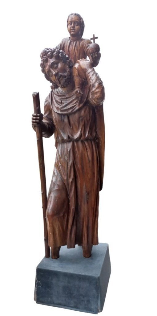 Statue « Saint Christophe » du XVIIe siècle en noyer, Antiquités & Art, Art | Sculptures & Bois, Enlèvement, Bois, Statue, Autres sujets