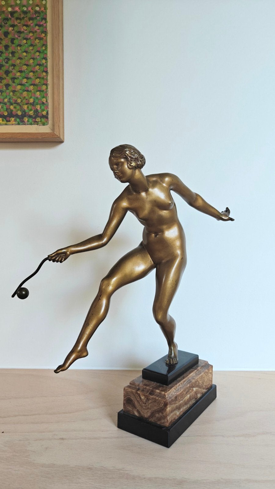 Art Deco bronzen beeldhouwwerk van een naakt., Antiek en Kunst, Ophalen of Verzenden