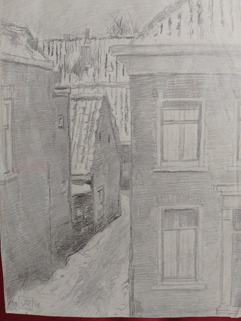Theo van Rysselberghe  Schetsblad  Straatje, Antiek en Kunst, Ophalen of Verzenden, Tekening, Gesigneerd