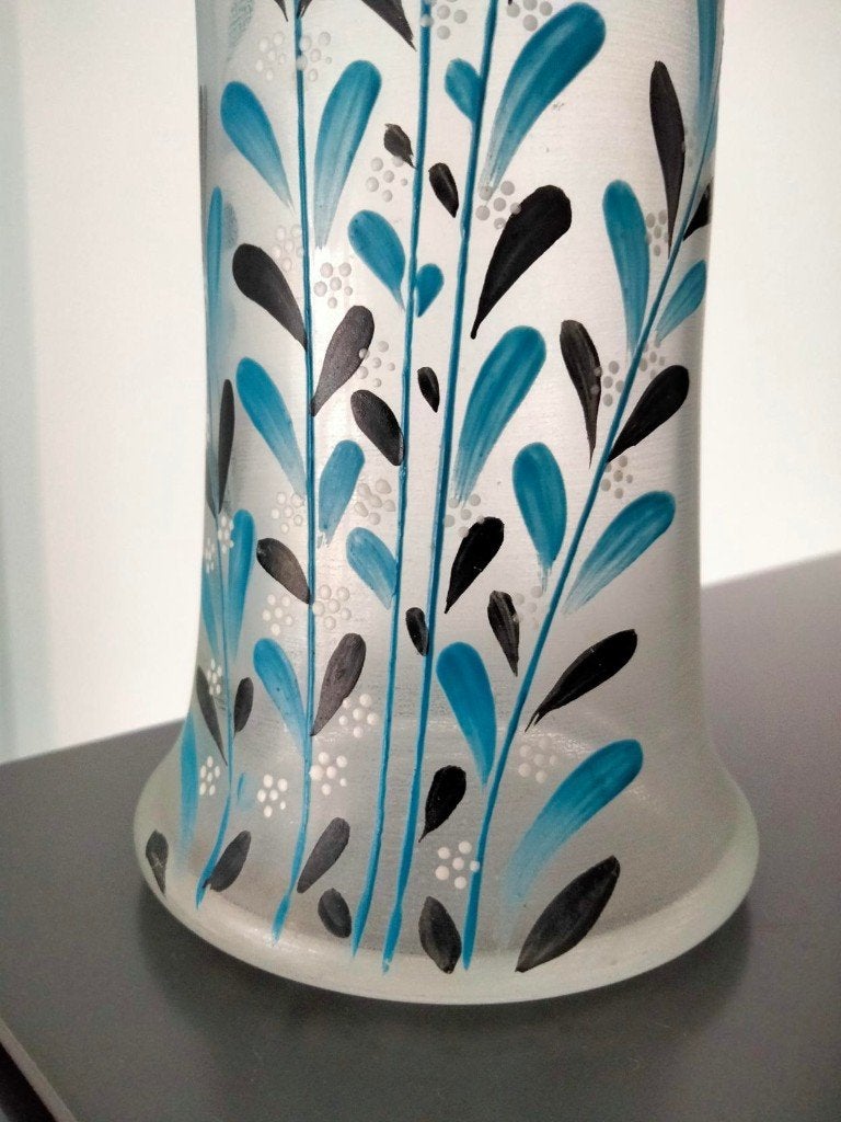 Art Nouveau Deco vaas glas beschilderd emaille, Antiek en Kunst, Ophalen of Verzenden