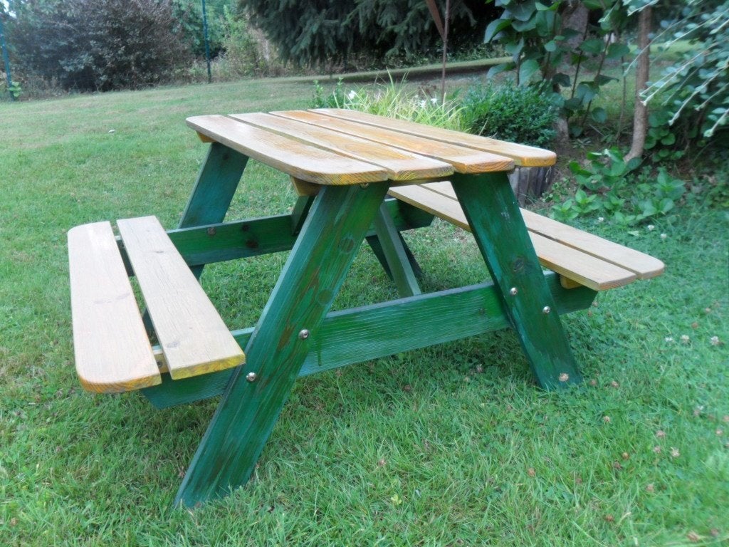 Table pique-nique de jardin en bois jaune / vert pour enfant, Jardin & Terrasse, Enlèvement, Bois