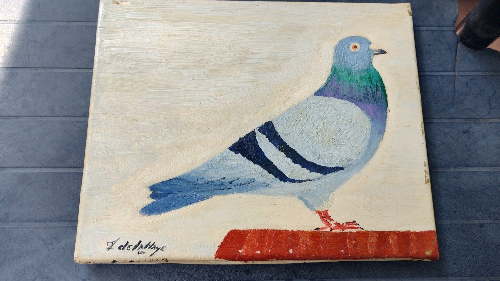 Olieverf op doek postduif 1969 J. Dela Haye, Antiek en Kunst, Kunst | Schilderijen | Modern, Ophalen of Verzenden, Olieverf