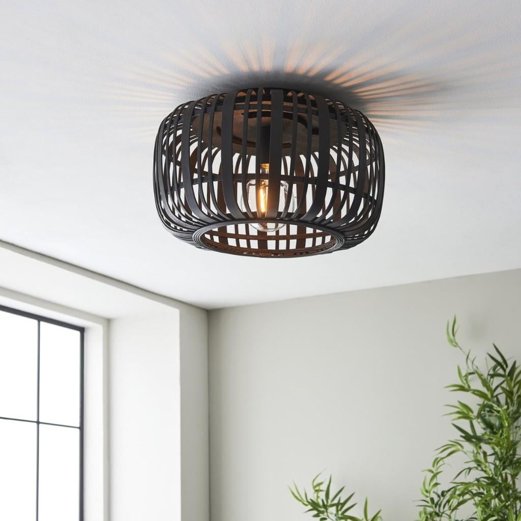 Zwarte houten plafondlamp, Ophalen, Zo goed als nieuw, Hout